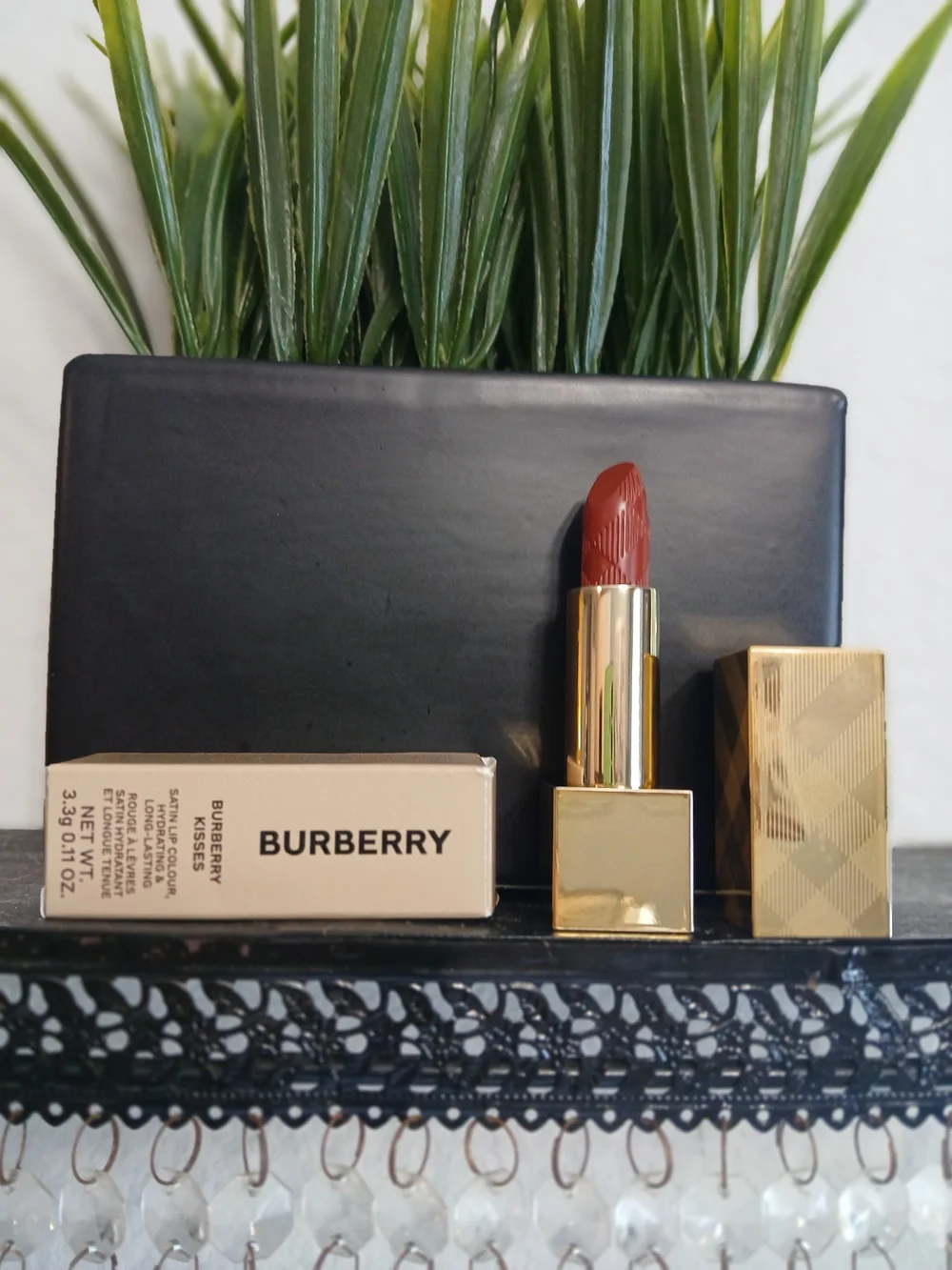 Burberry Luxe Gold-Trim Brick Red Lipstick